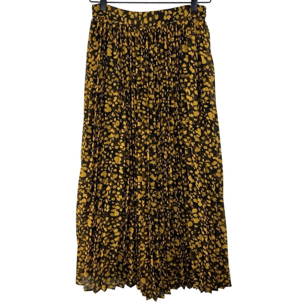 Elie Tahari Womens Yellow Black Abstract Animal Print Pleated Midi Skirt Smocked